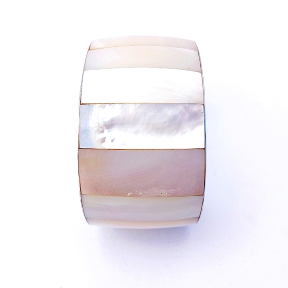 Jewelry - ABALONE SHELL BRACELET white cuff mother-of-pearl bangle silvertone